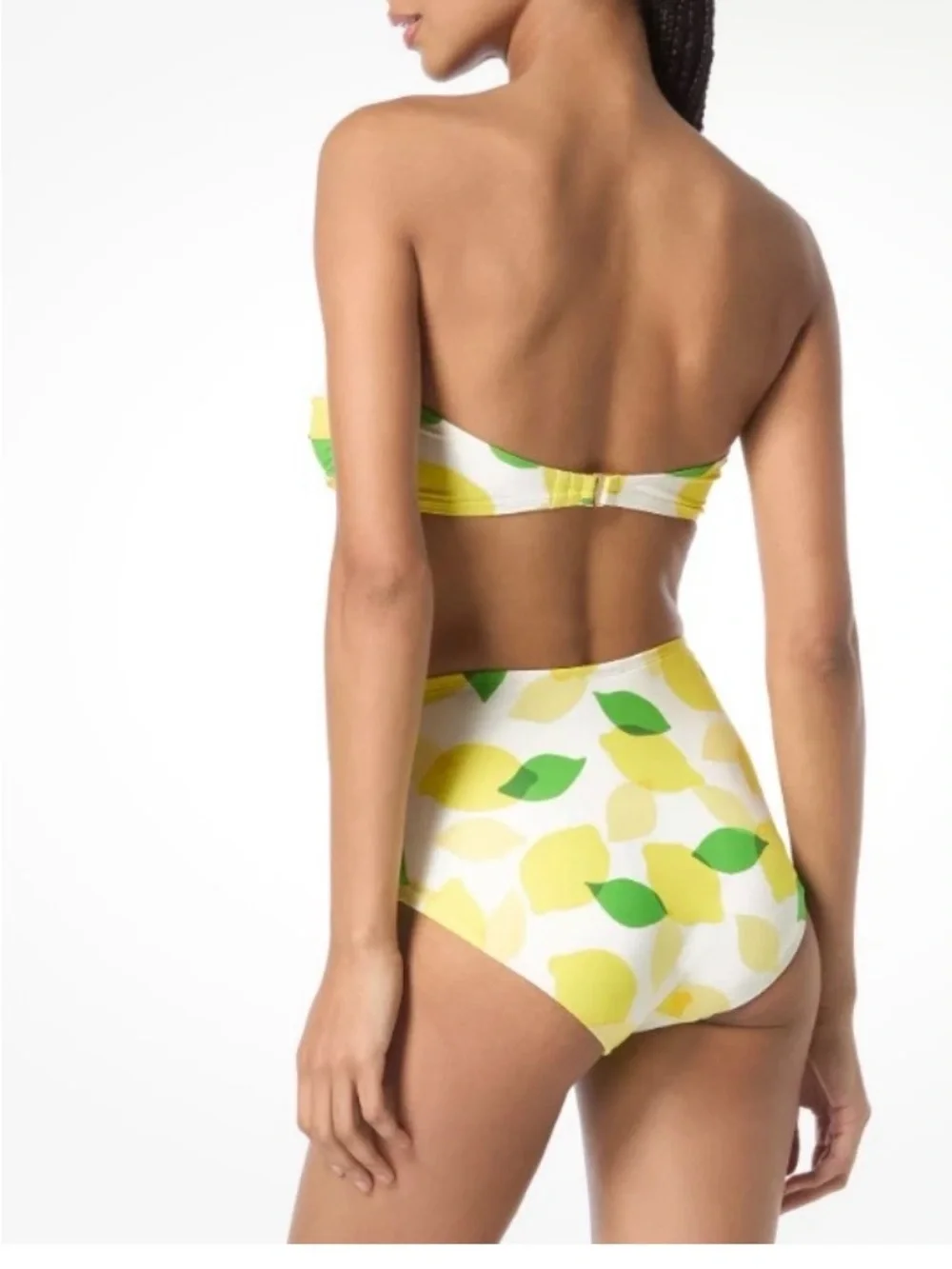 Kate Spade Lemon-Print Tank Swimsuit Green Leaves, Front Tie, Shirred NWT Sz M